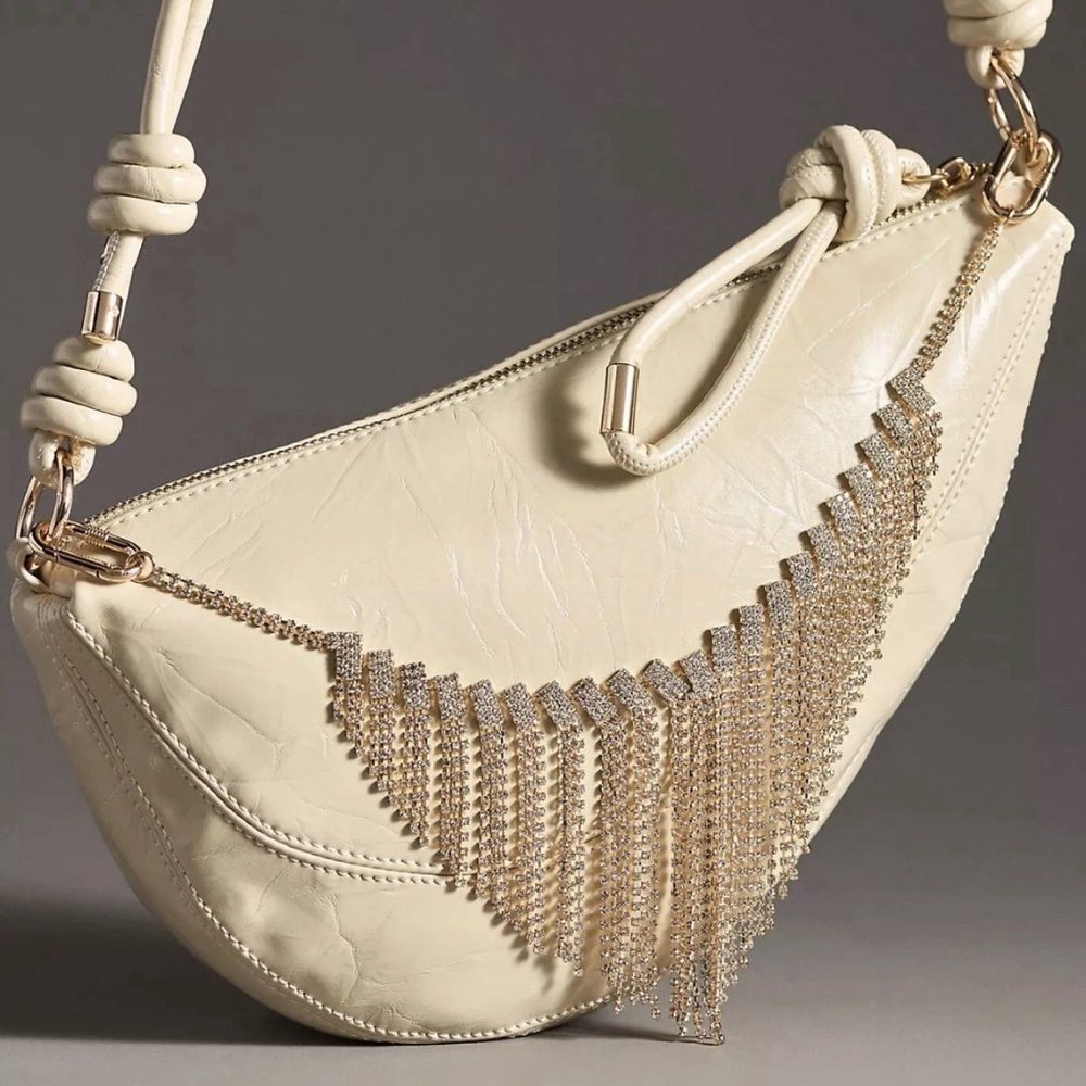 **NWT** ANTHROPOLOGIE Gold and Crystal Fringe Bag Charm